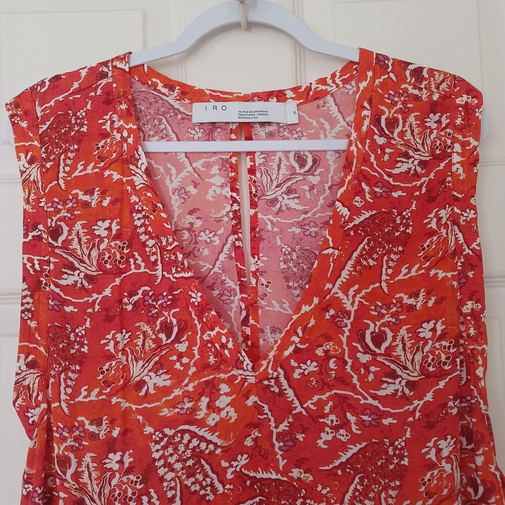 IRO Variety Ruffled Paisley Mini Dress Orange FR 38 US 6 - Picture 6 of 16